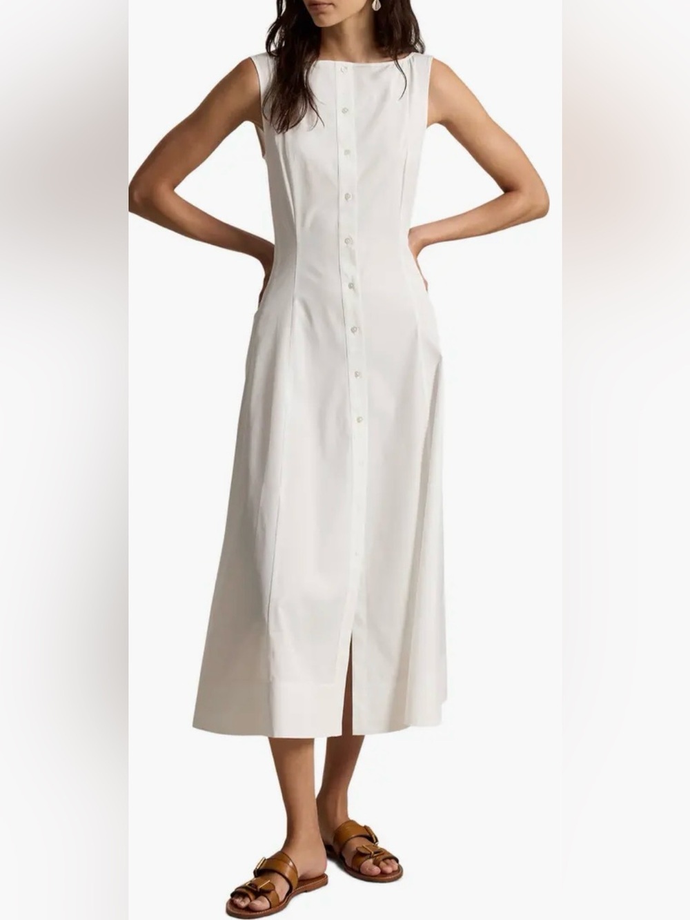 NEW Polo Ralph Lauren Paneled Cotton Button-Up Midi White Dress sz 4 - Picture 2 of 9
